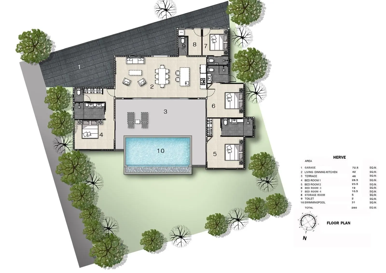 Floor-plan-Aether Golden Pool Villas – Plots 1–4 (3 Bedrooms)